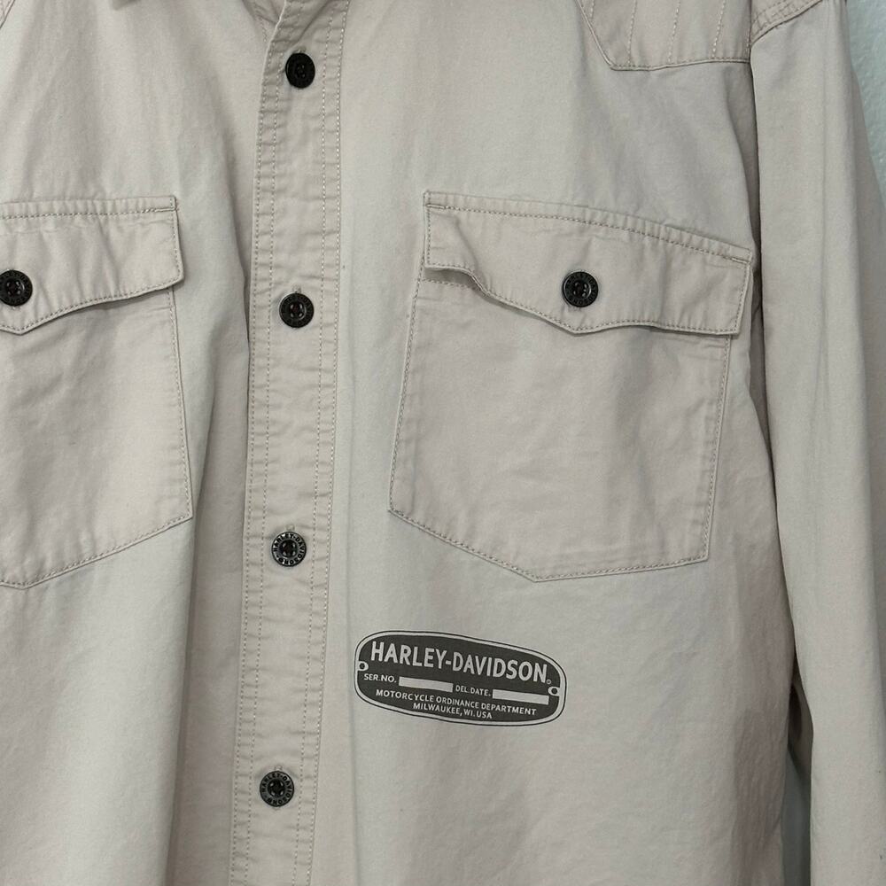 Harley-Davidson Men’s 100% Cotton Twill Graphic Long Sleeve Shirt Cream 2X - Picture 8 of 13